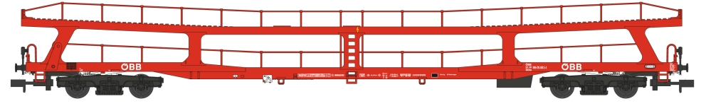 Hobbytrain H24611 - N 2-tlg. Autotransportwagenset DDm915 in Rot der ÖBB; Ep. VI